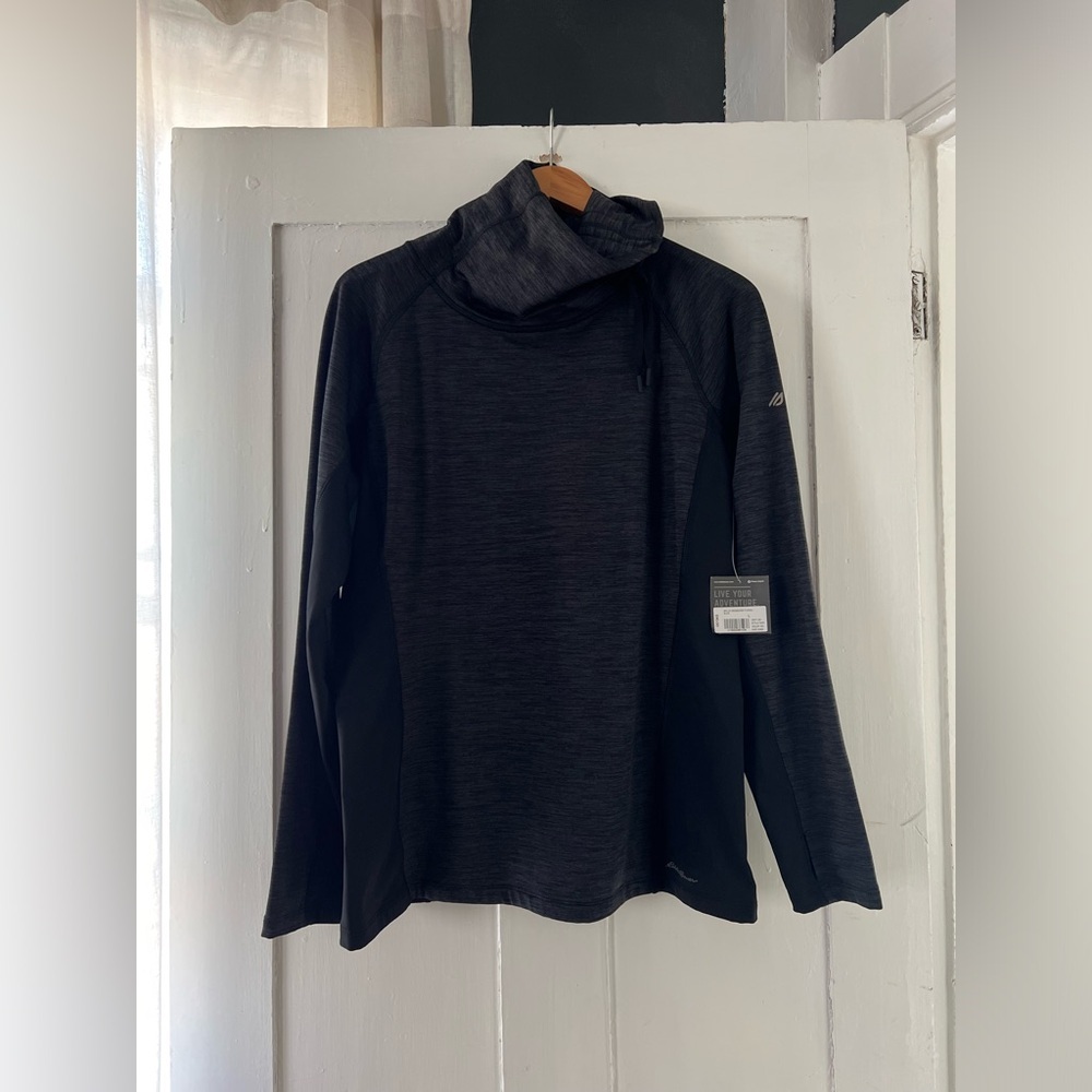 Eddie Bauer Women’s NWT Crossover Funnel Neck Black Athletic Top Size Large
